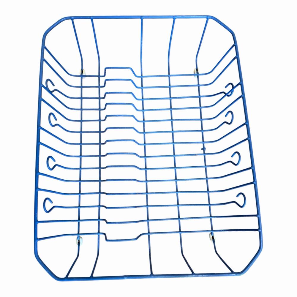 Vintage Rubbermaid Blue Coated Wire Dish Drying Rack Retro Mid-Century 17.5”x14”